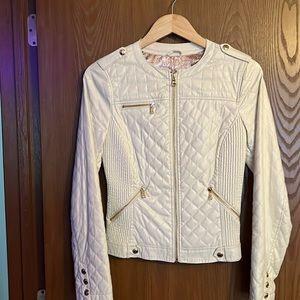 Cream leather jacket sz small.